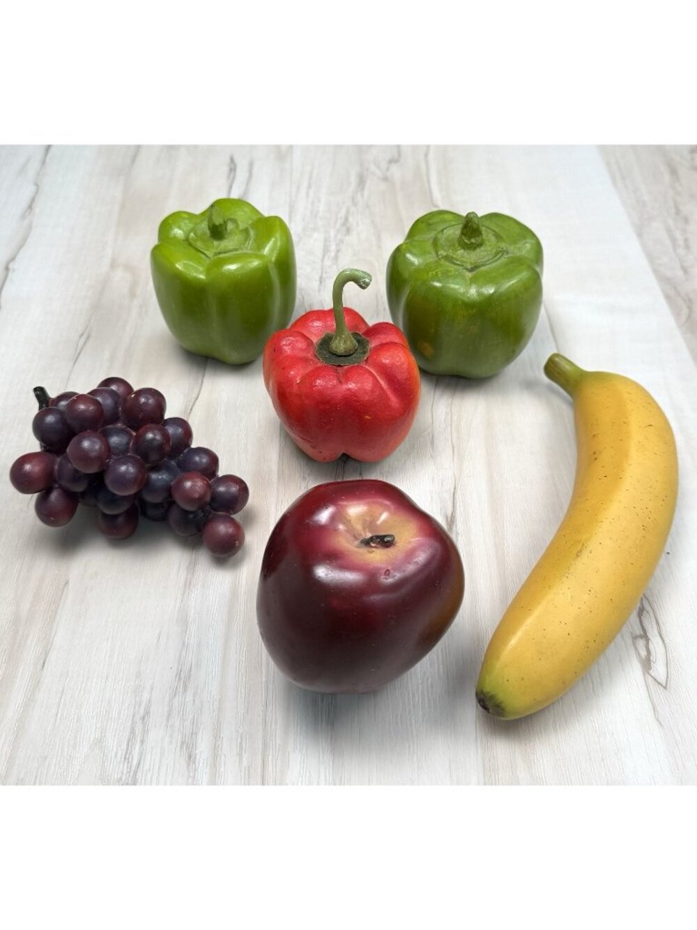 6pc Lot Realistic Faux Fake FRUIT & VEGETABLES Resin Foam Banana Peppers Apple